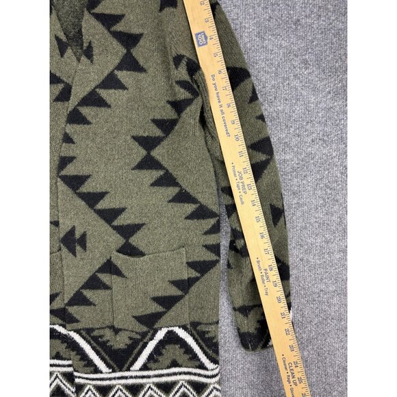 Frye Sweater Womens Small Green Black Longline Cardigan Shawl Collar Aztec Knit - Picture 4 of 7